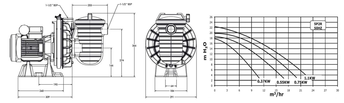 Dimensiosn et courbes de rendement pompe piscine sta-rite 5P2R